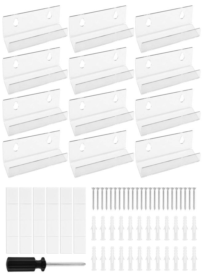 Loyanger 12 Pack Clear Vinyl Record Shelf Wall Mount, 4 Inch Floating Acrylic Album Record Holder Records Shelves for Displaying Daily LP, CD Listening(COLOR:clear) - Image 1